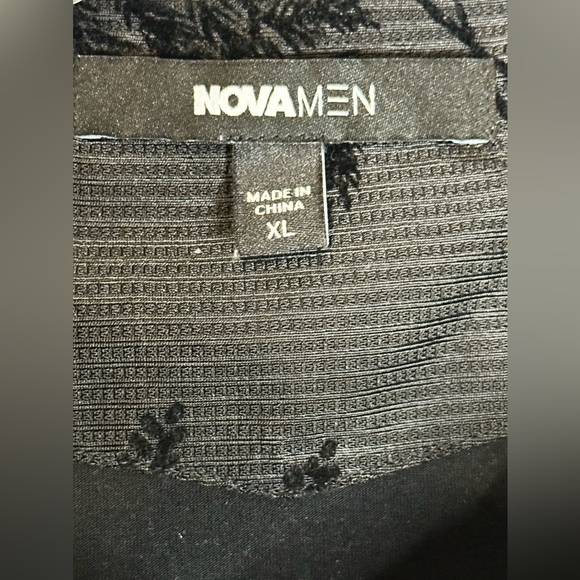 Nova Men’s Palm Pattern Black Half Front Button Up Collared XL - Picture 5 of 6